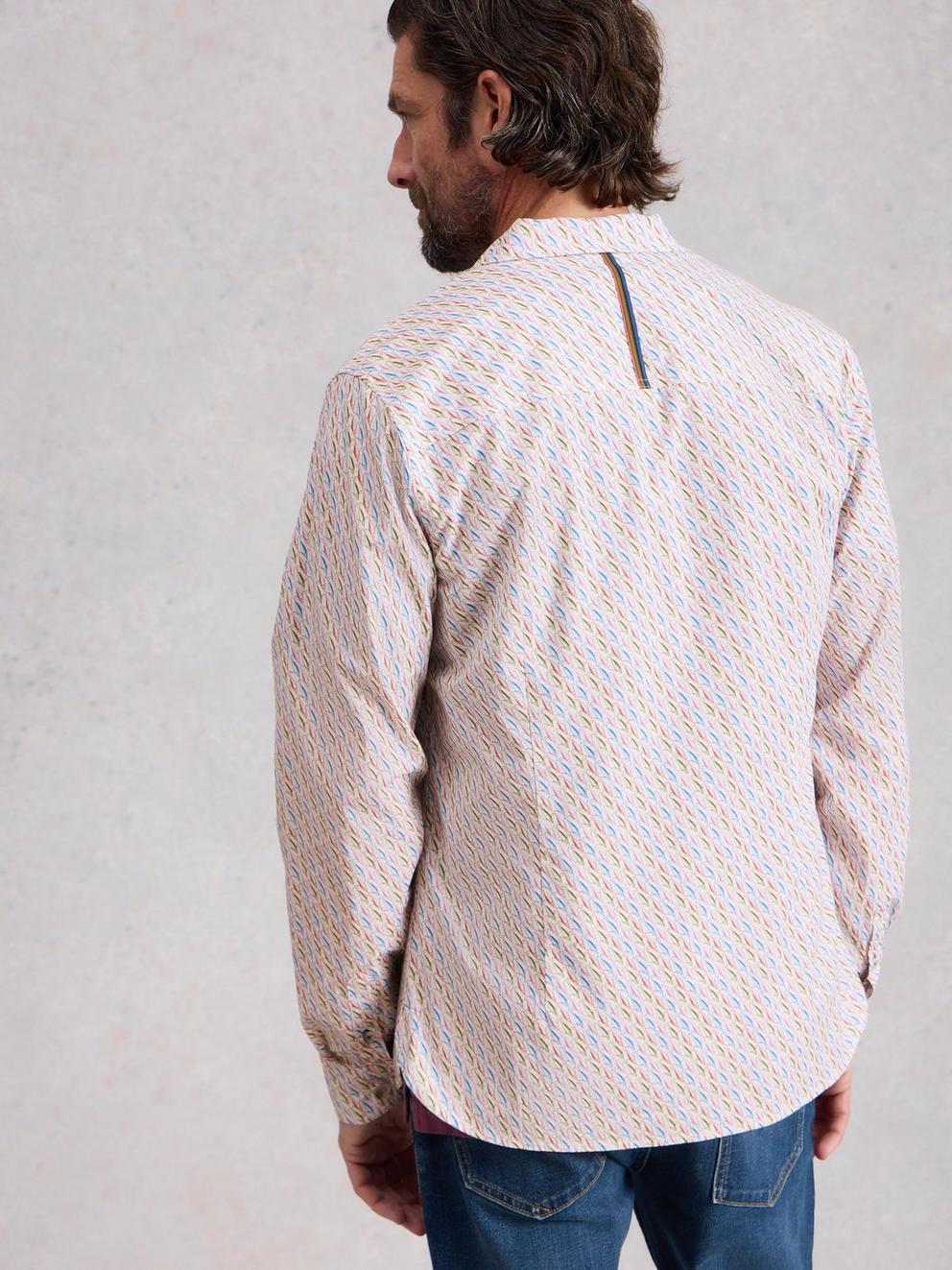 Salcombe LS Fish Print Shirt in WHITE PR - MODEL BACK