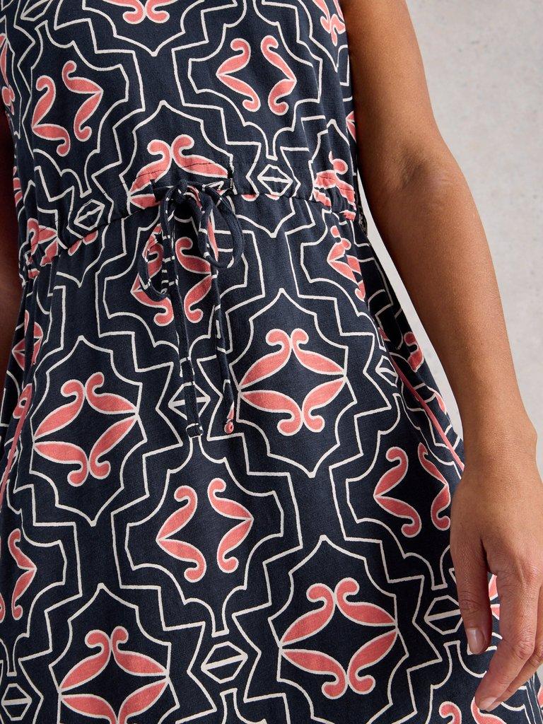 Womens Heidi Jersey Dress in NAVY MULTI - MODEL DETAIL