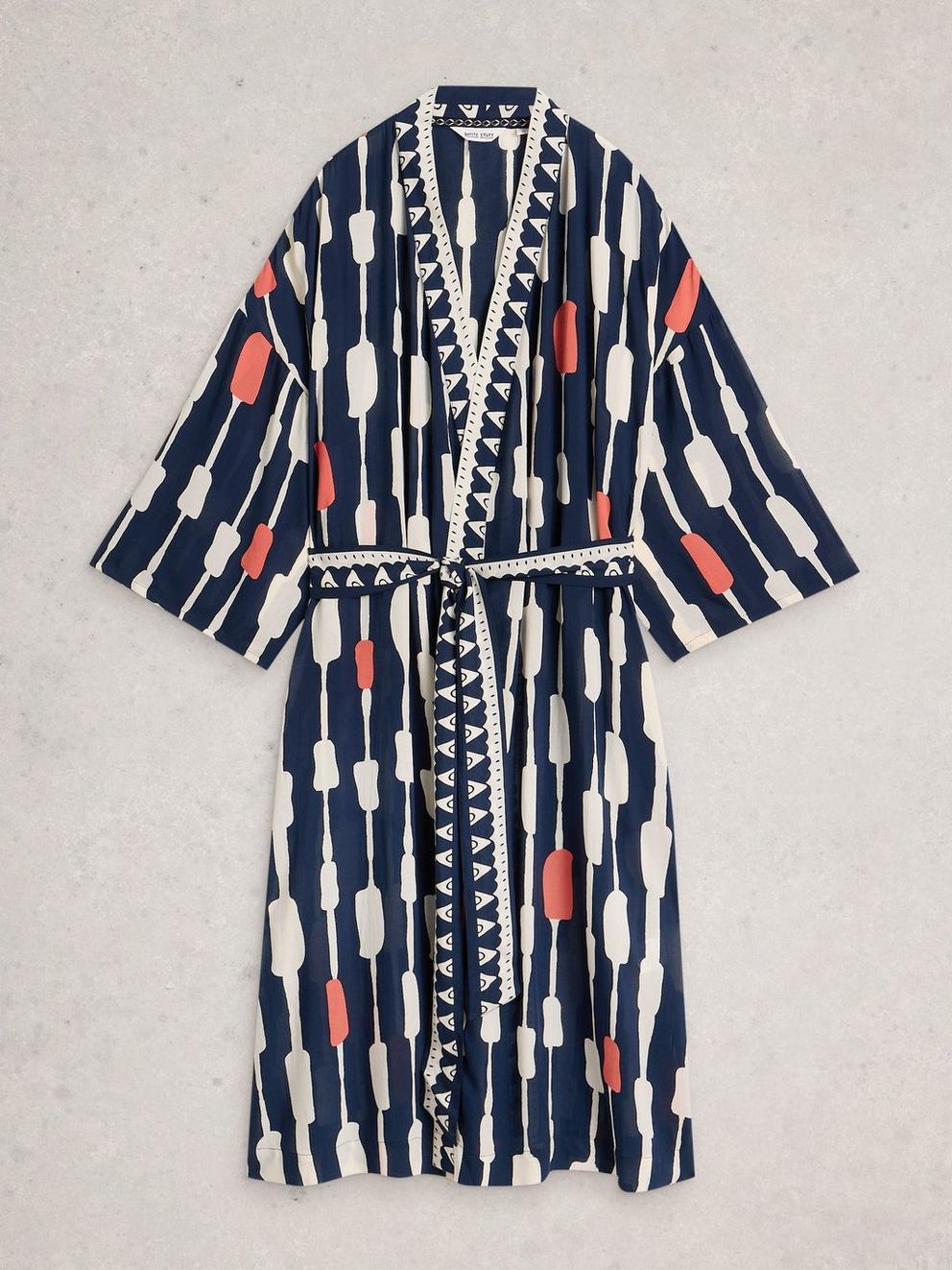 Poppy Cover Up Kimono in NAVY MULTI - FLAT FRONT