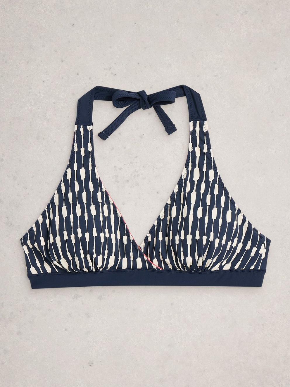 Sunshine Reversible Swim Bikini Top in NAVY MULTI - FLAT FRONT