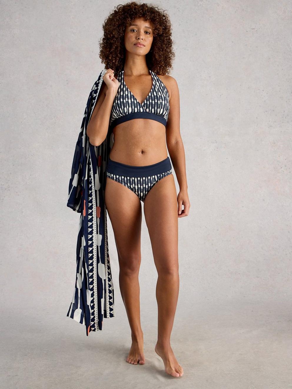 Sunshine Reversible Swim Bikini Top in NAVY MULTI - MODEL FRONT