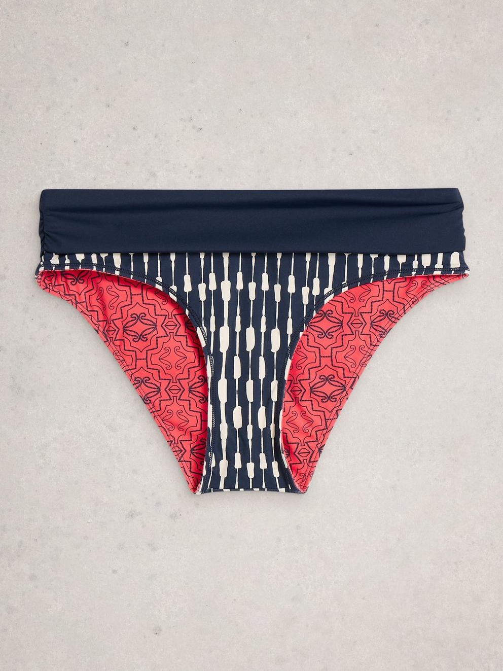 Reversible Swim Fold Down Bottom in NAVY MULTI - FLAT FRONT