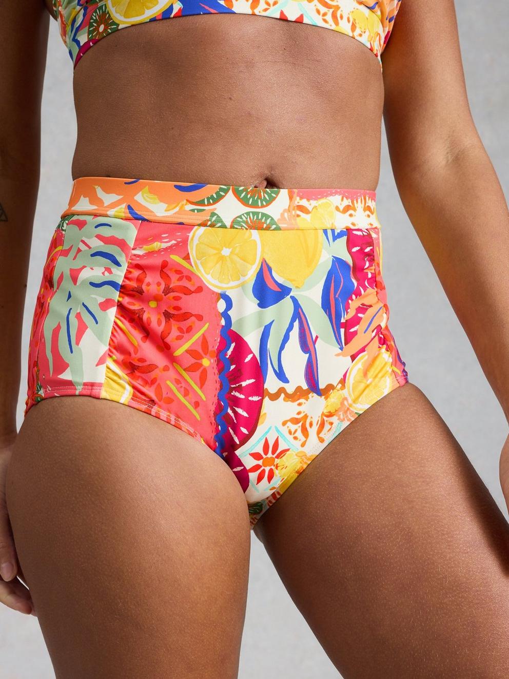 Verity Swim High Waist Bottom in PINK MLT - MODEL DETAIL