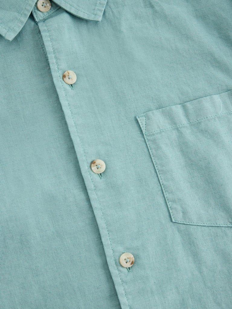 Ely Linen Cotton Collared Shirt in MID BLUE - FLAT DETAIL