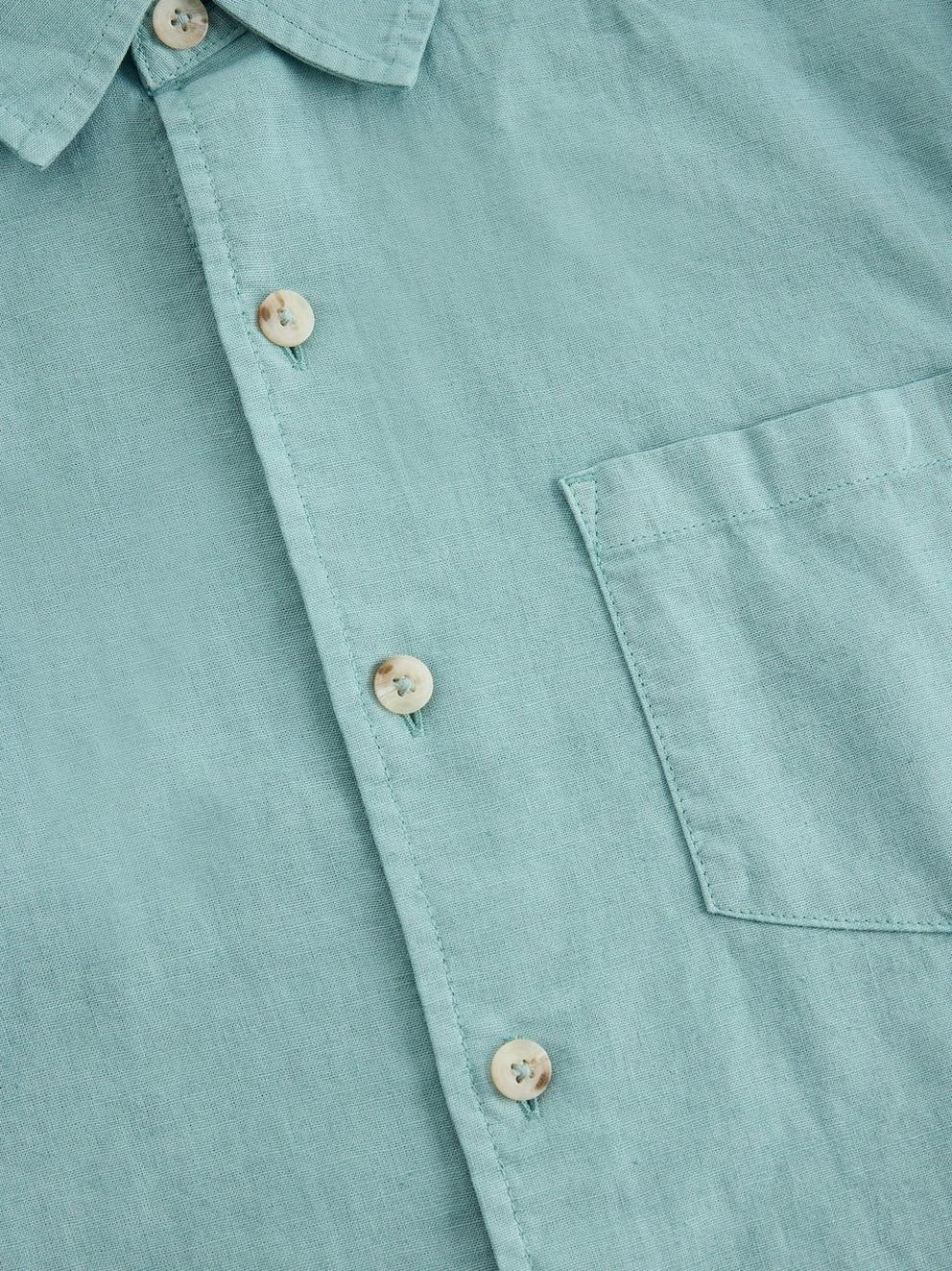 Ely Linen Cotton Collared Shirt in MID BLUE - FLAT DETAIL