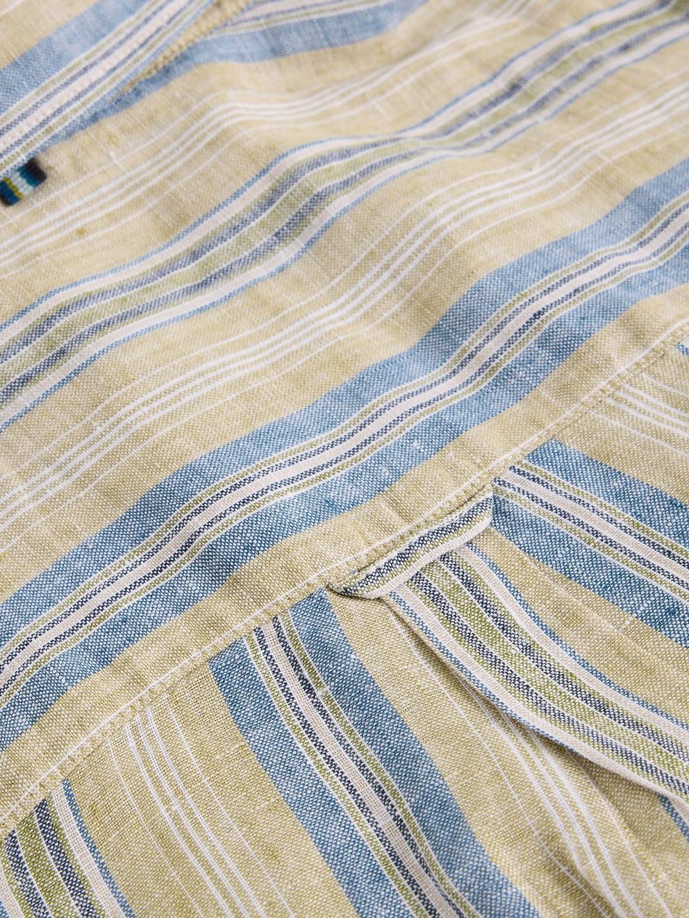 Keswick SS Linen Stripe Shirt in GREEN MLT - FLAT DETAIL