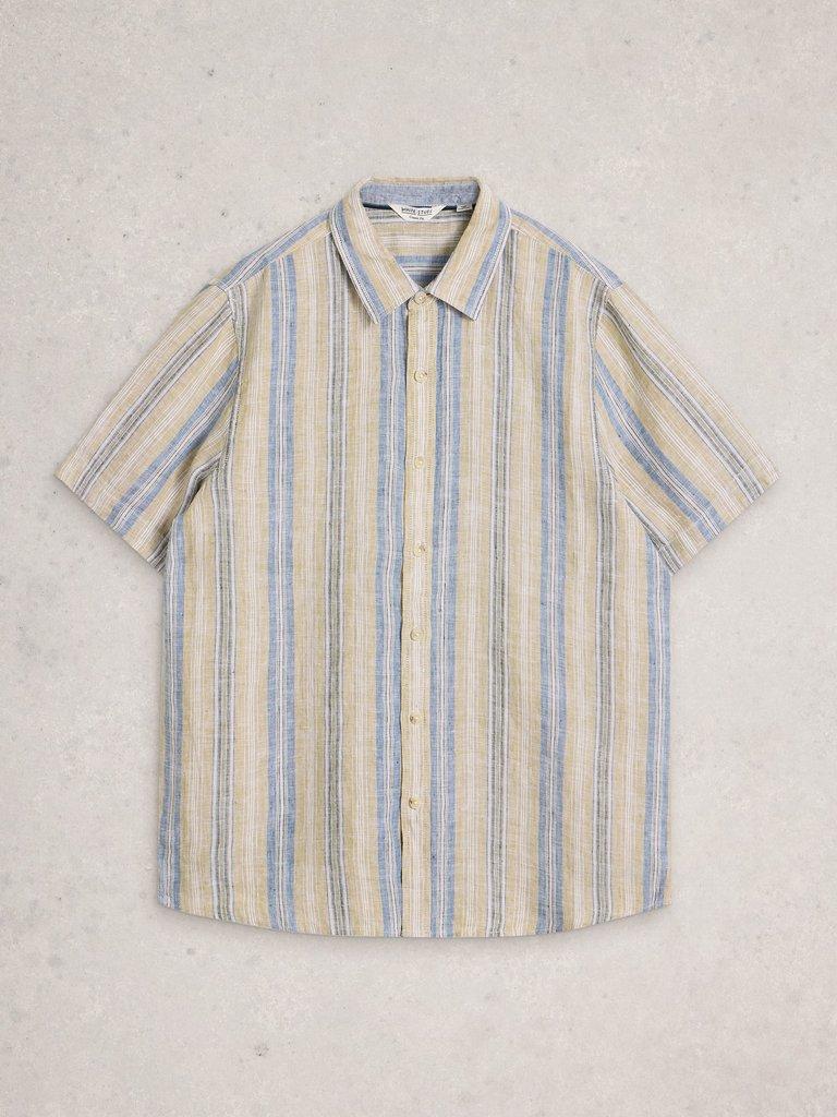 Keswick SS Linen Stripe Shirt in GREEN MLT - FLAT FRONT