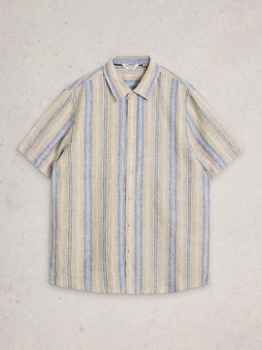 Keswick SS Linen Stripe Shirt in GREEN MLT - FLAT FRONT