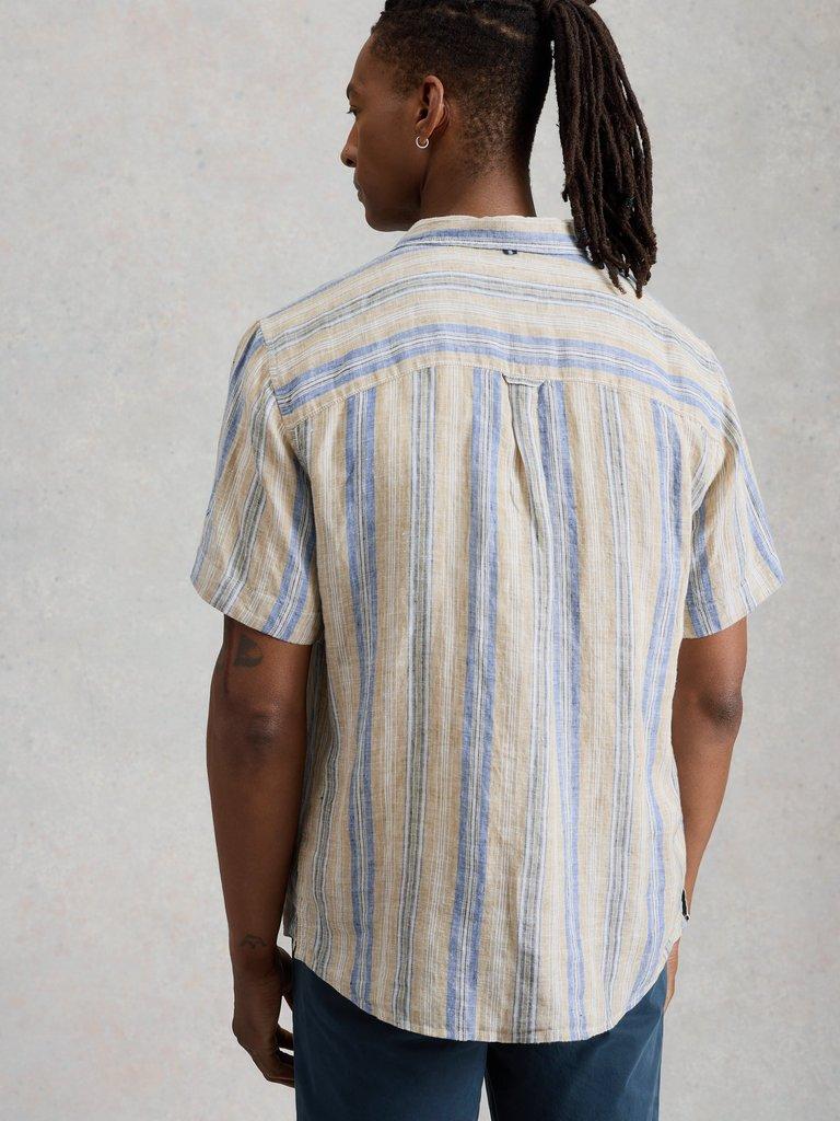 Keswick SS Linen Stripe Shirt in GREEN MLT - MODEL BACK