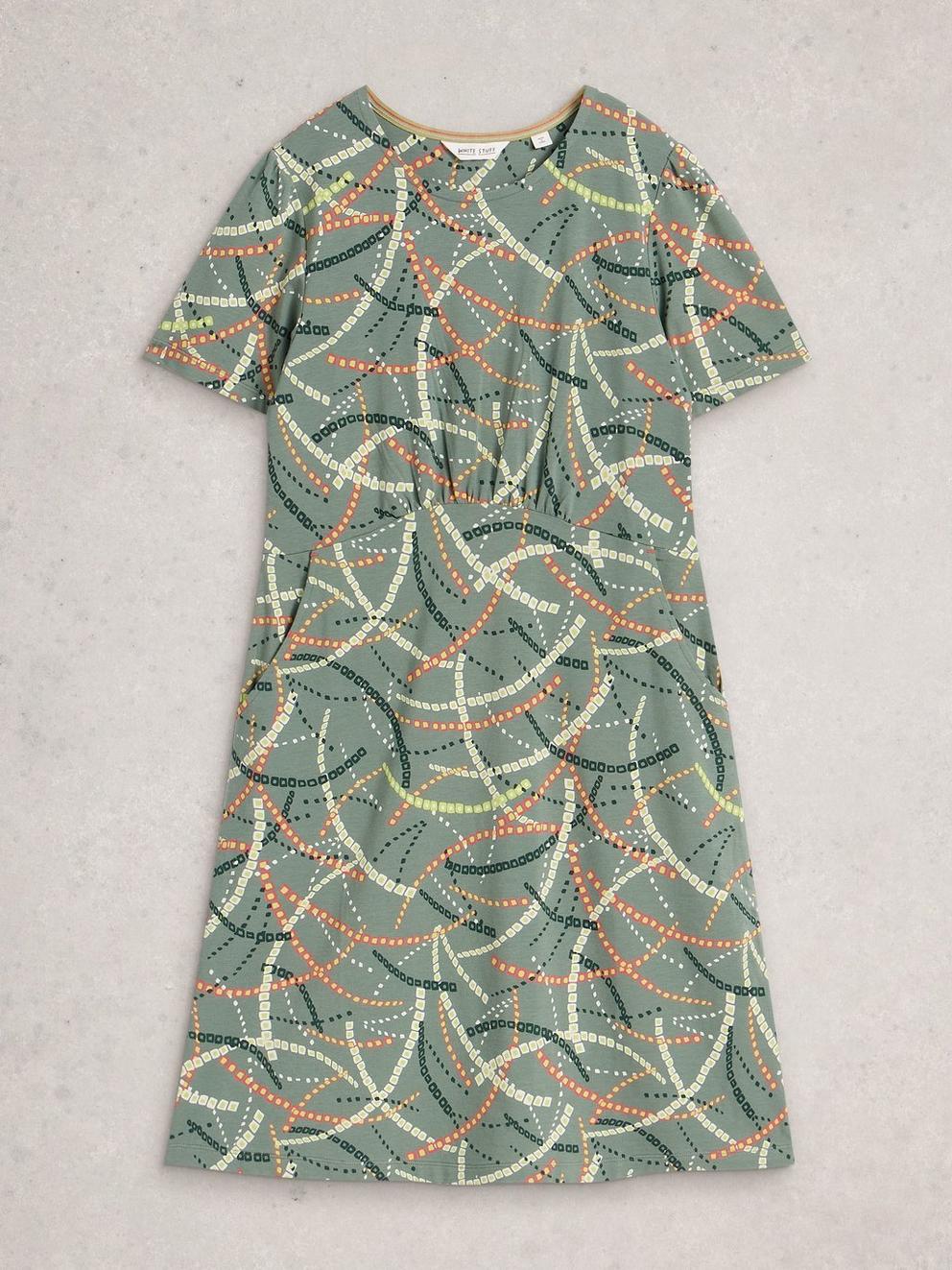 Olivia Print Jersey Dress in GREEN MLT - FLAT FRONT