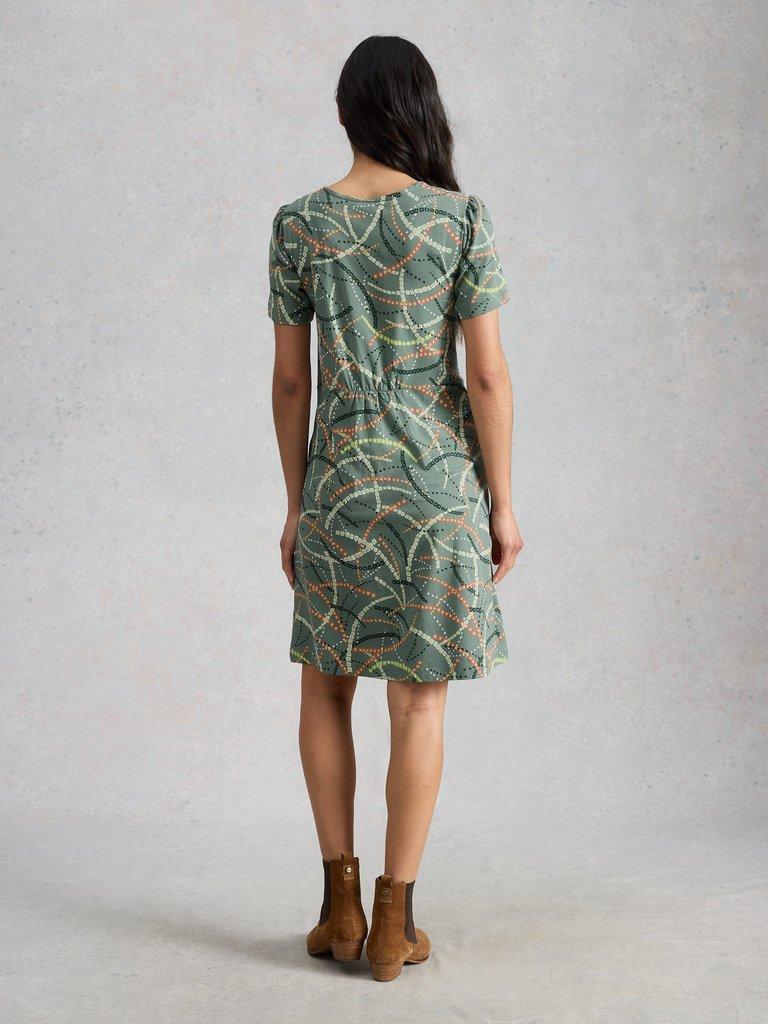 Olivia Print Jersey Dress in GREEN MLT - MODEL BACK