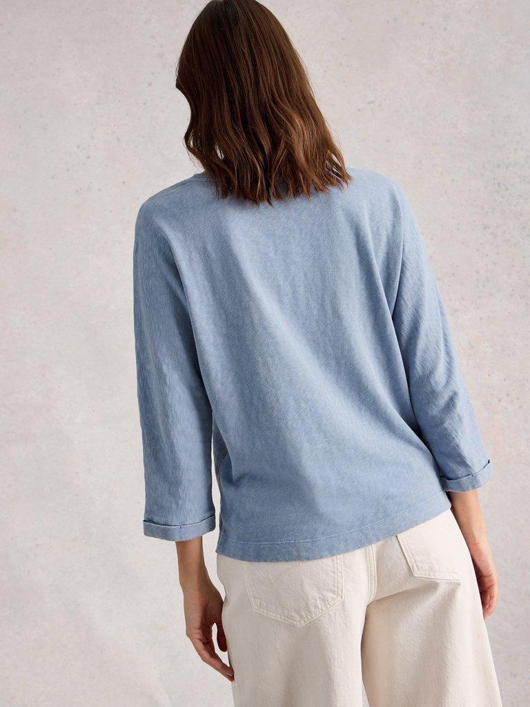 DEMI CREW NECK DOLMAN TOP in MID BLUE - MODEL BACK