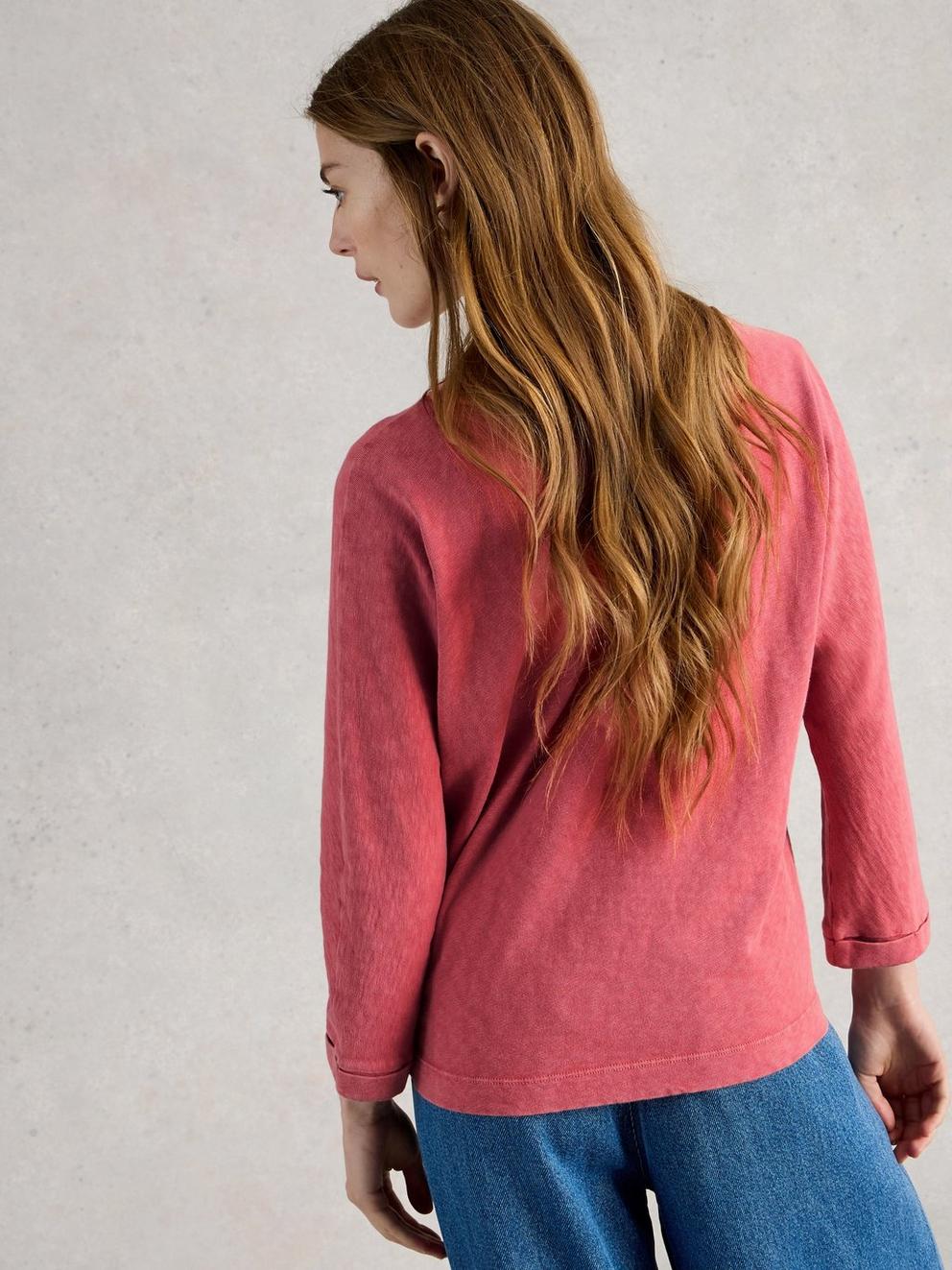 DEMI CREW NECK DOLMAN TOP in MID PINK - MODEL BACK