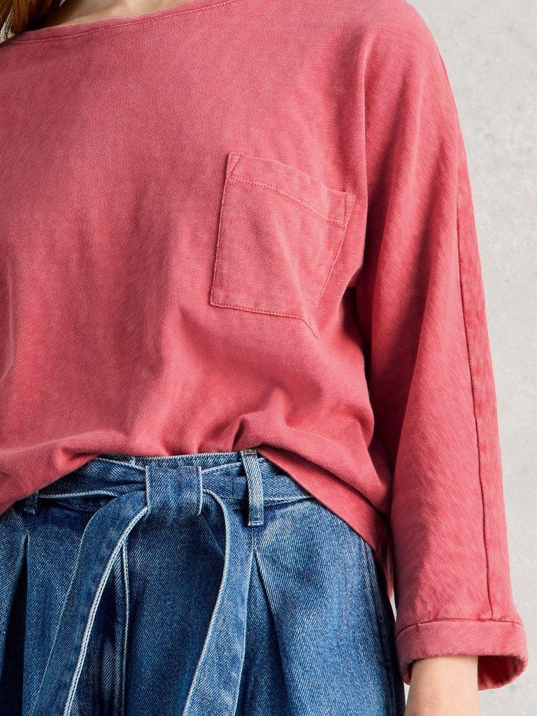 DEMI CREW NECK DOLMAN TOP in MID PINK - MODEL DETAIL