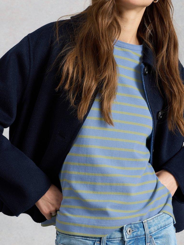 KAT STRIPE TEE in BLUE MLT - MODEL DETAIL