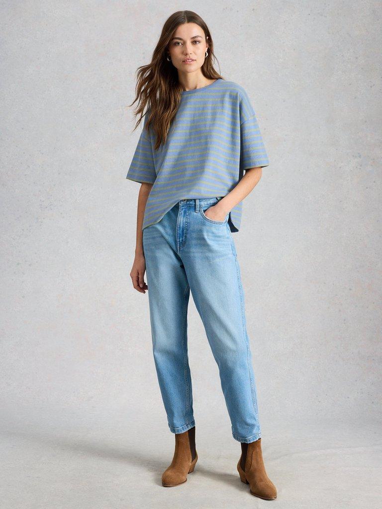 KAT STRIPE TEE in BLUE MLT - MODEL FRONT