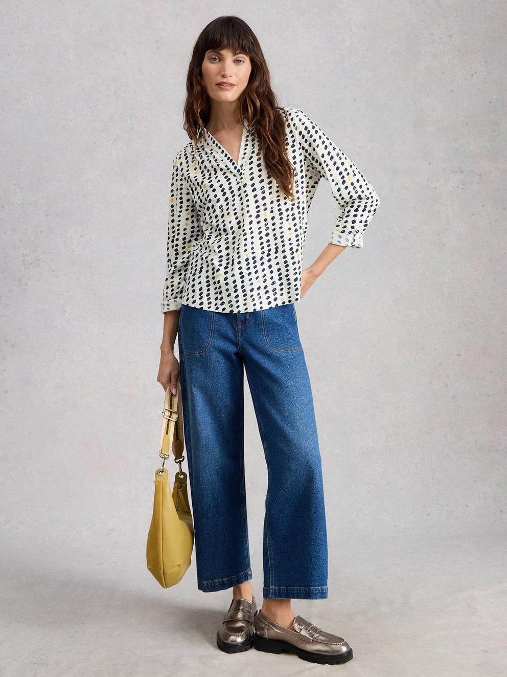 ALLIE JERSEY SHIRT in IVORY PR - MODEL FRONT