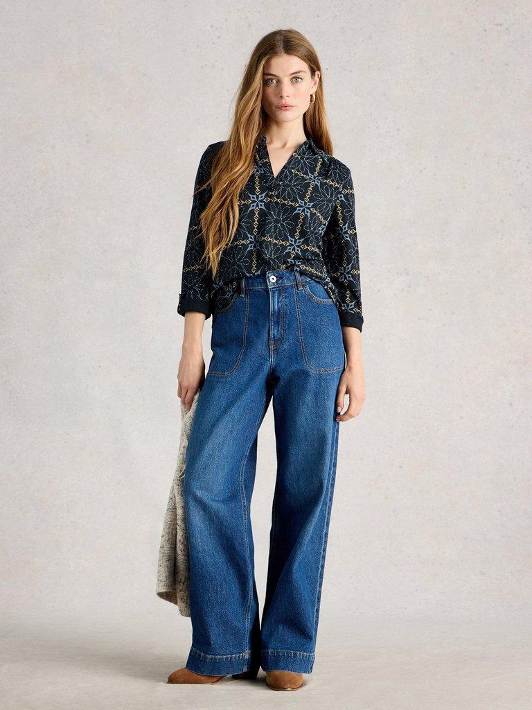 ALLIE JERSEY SHIRT in NAVY PR - MODEL FRONT