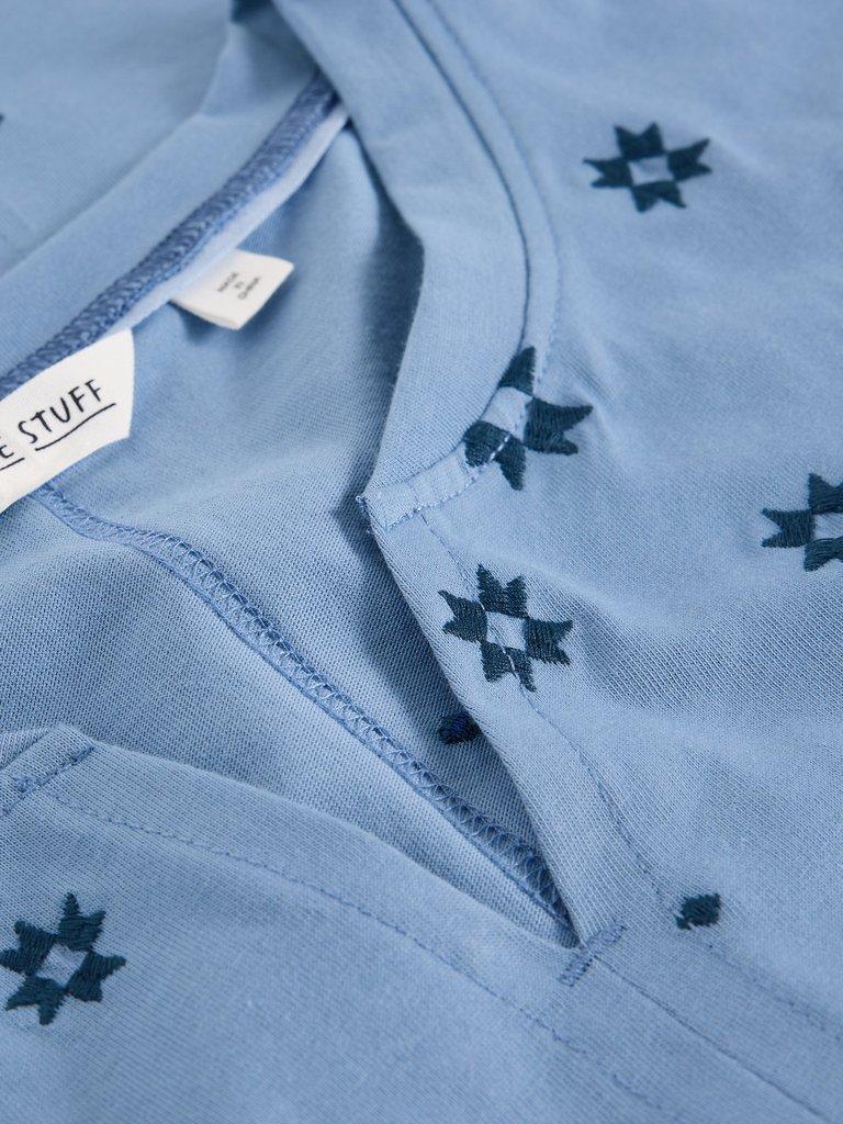 NELLY EMBROIDERED TEE in MID BLUE - FLAT DETAIL