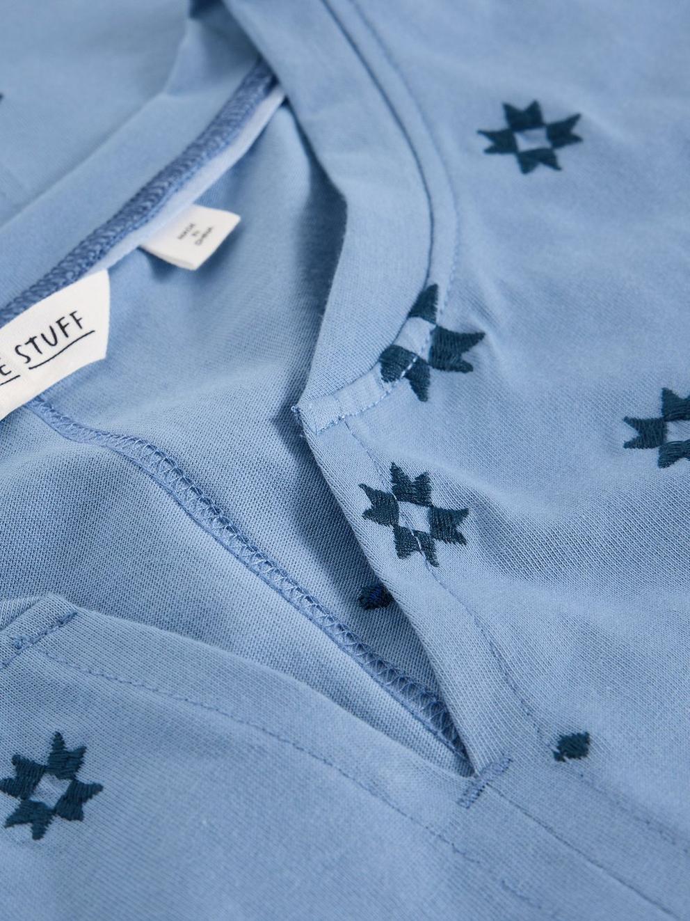 NELLY EMBROIDERED TEE in MID BLUE - FLAT DETAIL