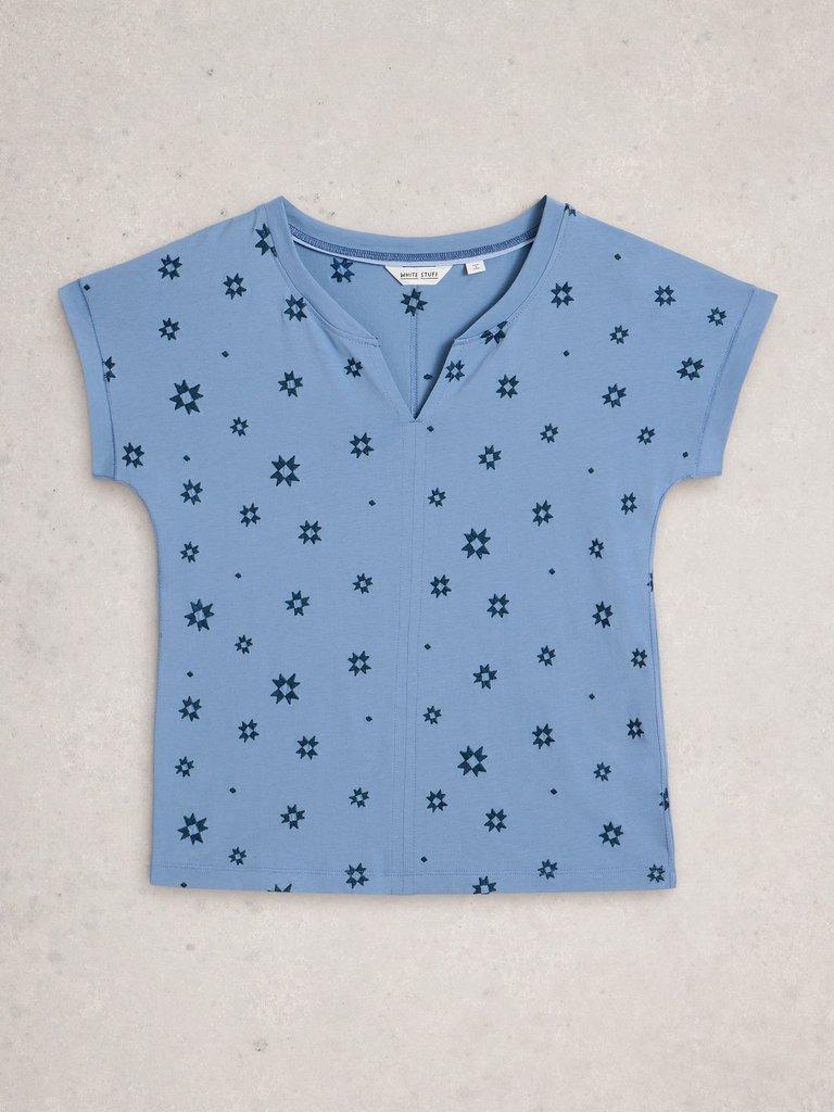 NELLY EMBROIDERED TEE in MID BLUE - FLAT FRONT