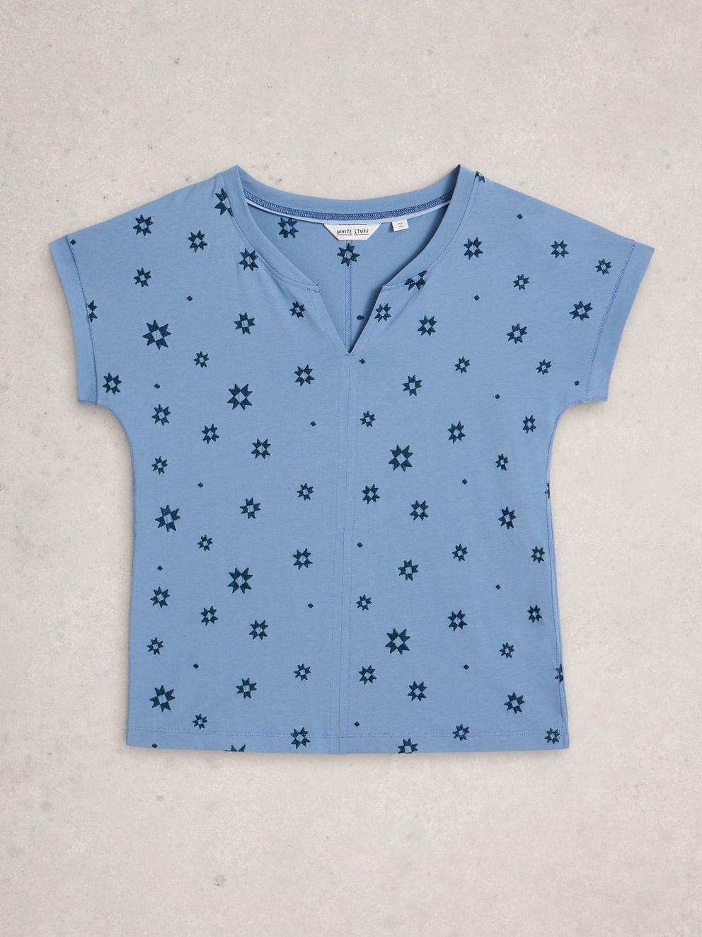NELLY EMBROIDERED TEE in MID BLUE - FLAT FRONT