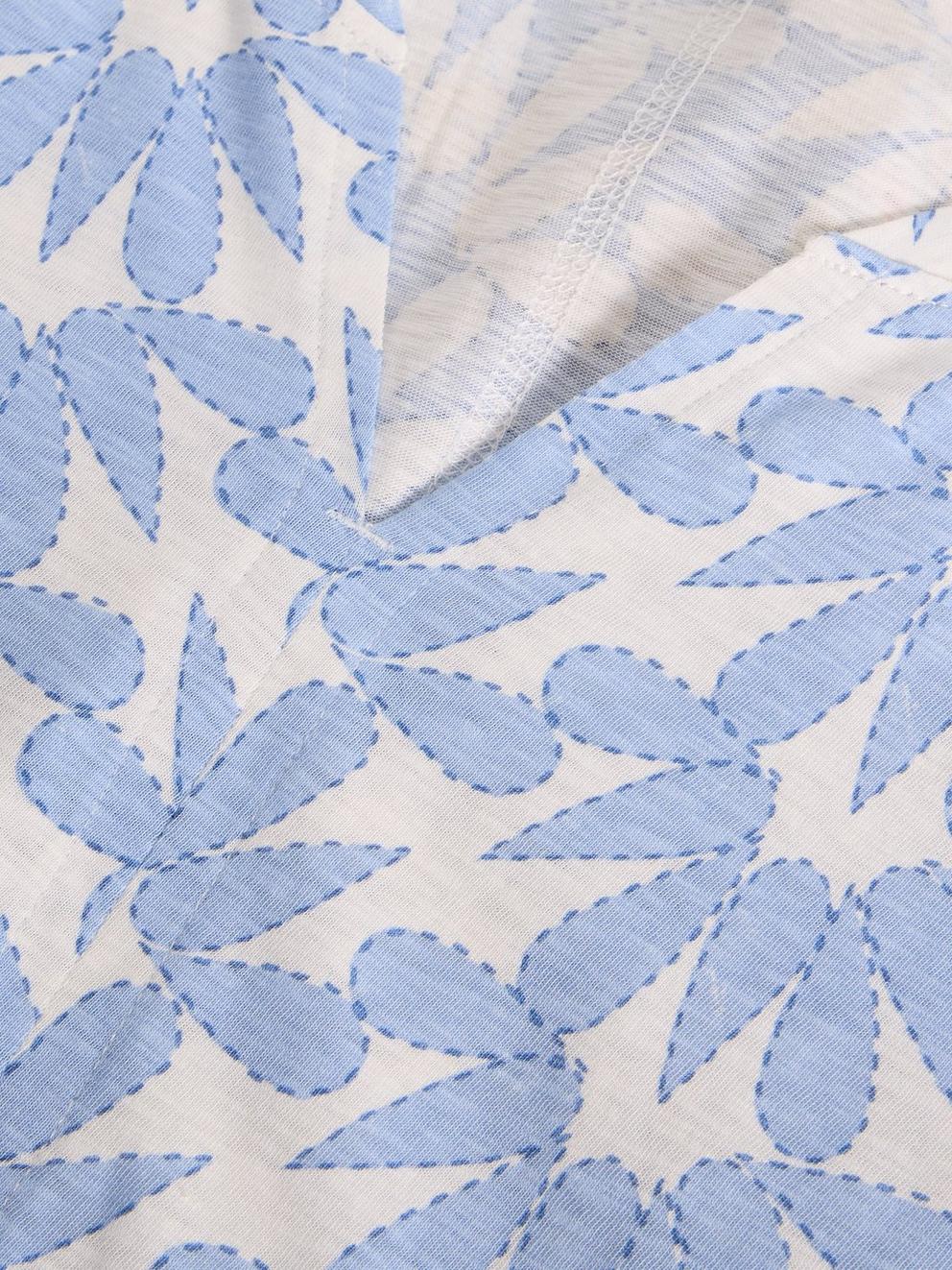 NELLY NOTCH NECK SHORT SLEEVE T-SHIRT in BLUE PR - FLAT DETAIL