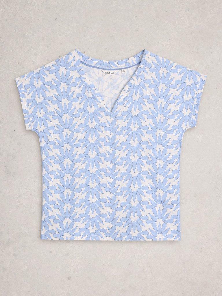 NELLY NOTCH NECK SHORT SLEEVE T-SHIRT in BLUE PR - FLAT FRONT