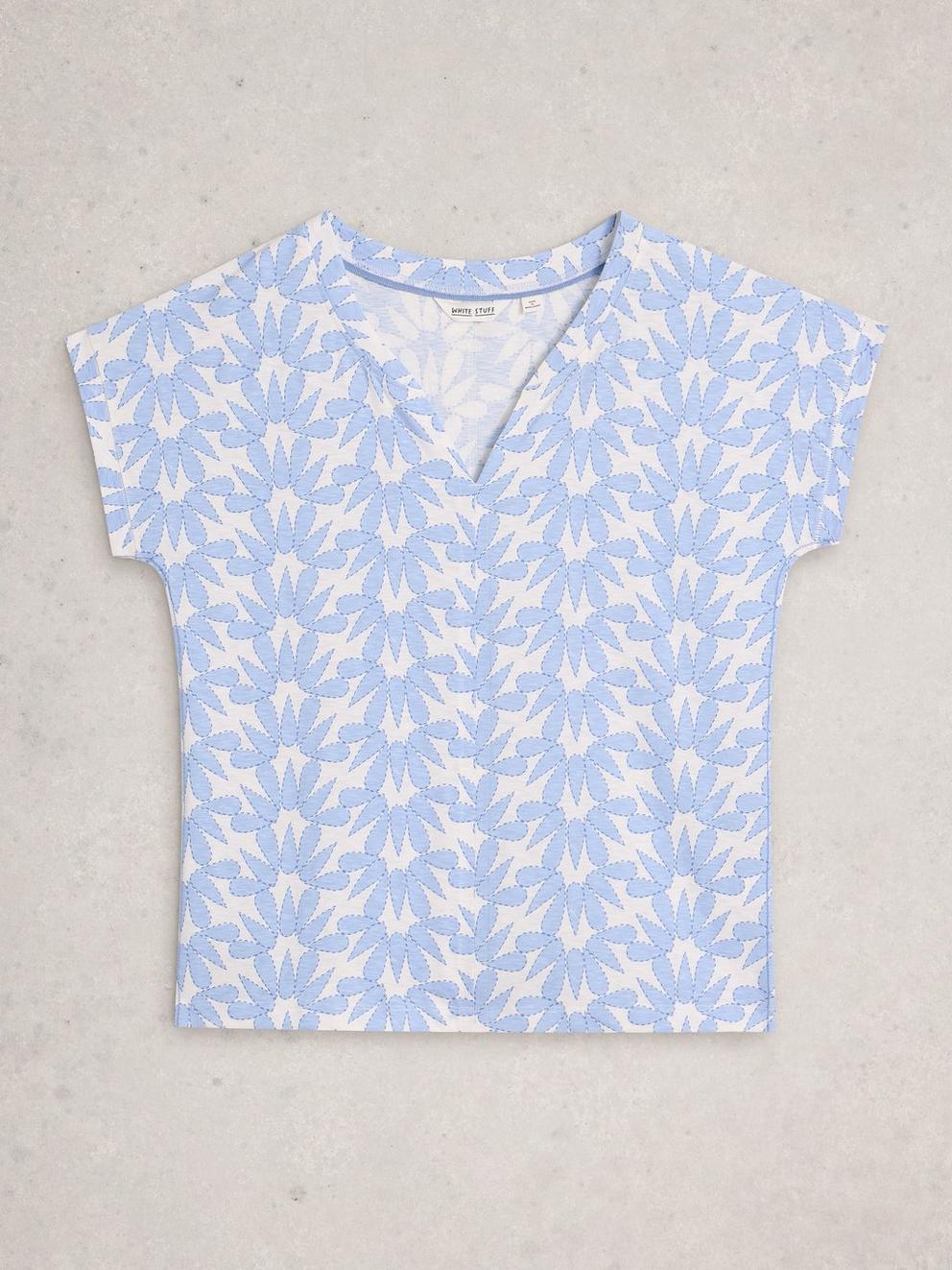NELLY NOTCH NECK SHORT SLEEVE T-SHIRT in BLUE PR - FLAT FRONT