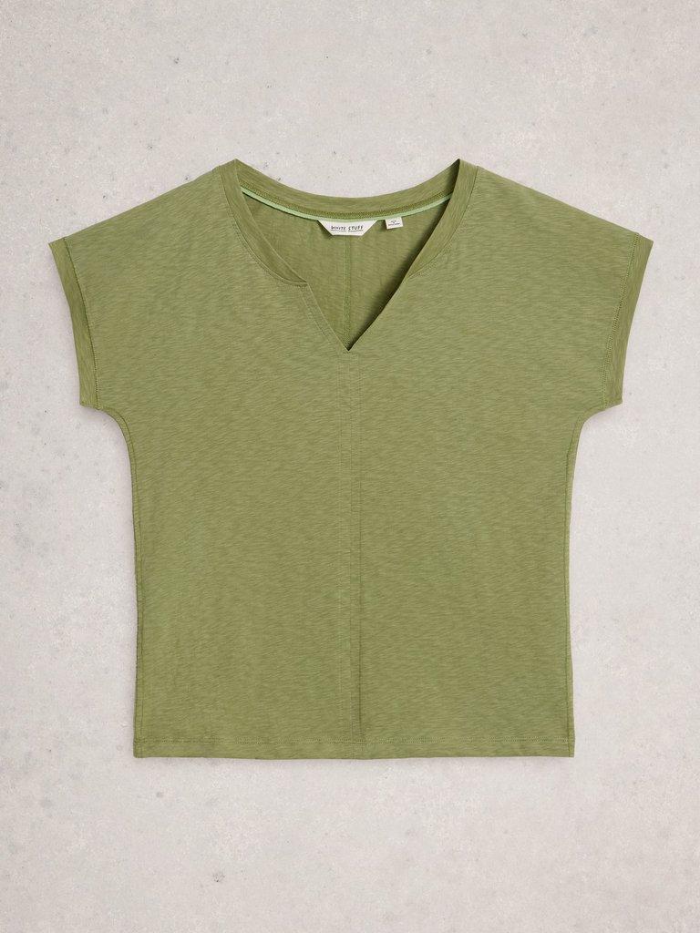 NELLY NOTCH NECK SHORT SLEEVE T-SHIRT in BRT GREEN - FLAT FRONT