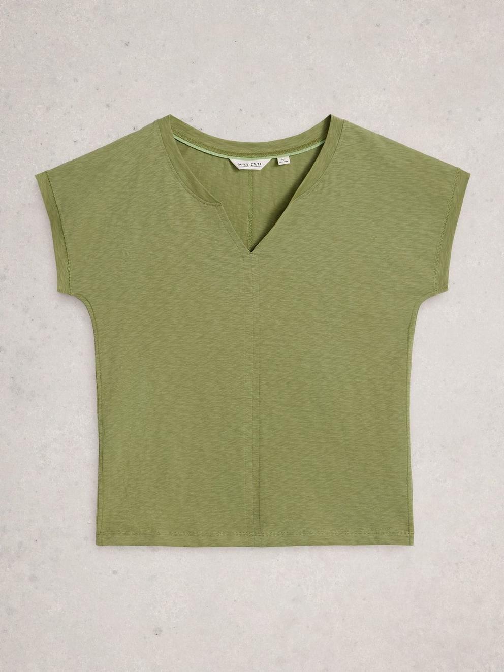 NELLY NOTCH NECK SHORT SLEEVE T-SHIRT in BRT GREEN - FLAT FRONT