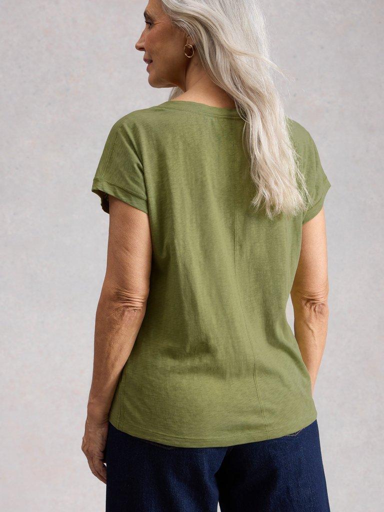 NELLY NOTCH NECK SHORT SLEEVE T-SHIRT in BRT GREEN - MODEL BACK