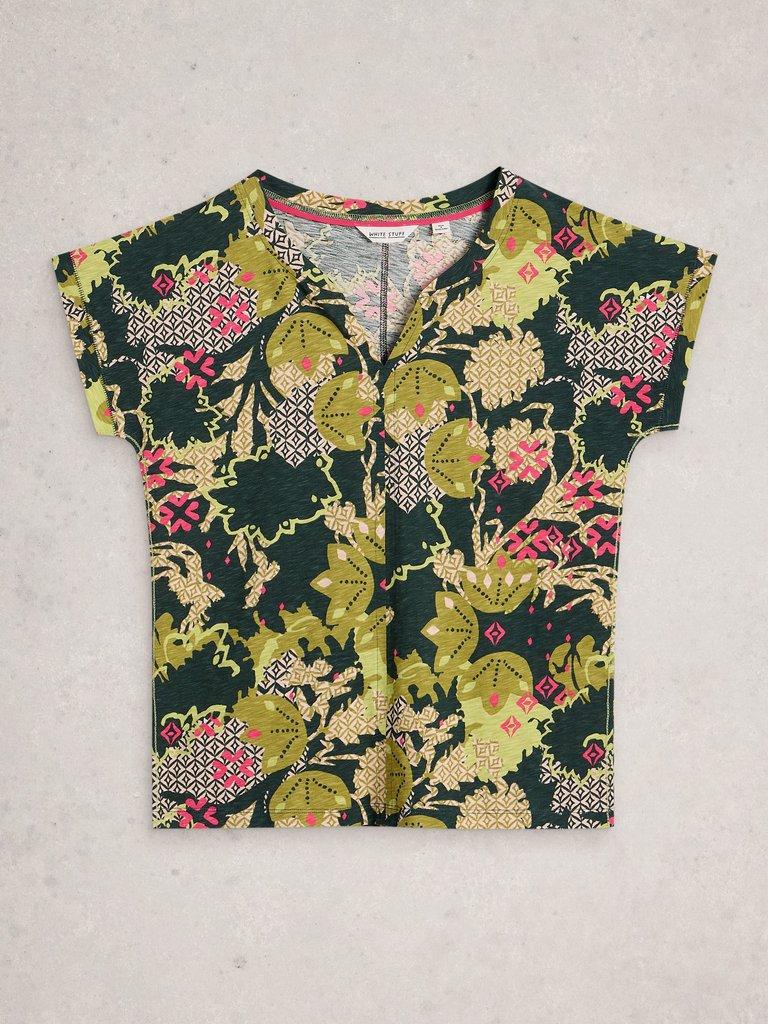 NELLY NOTCH NECK SHORT SLEEVE T-SHIRT in GREEN PR - FLAT FRONT