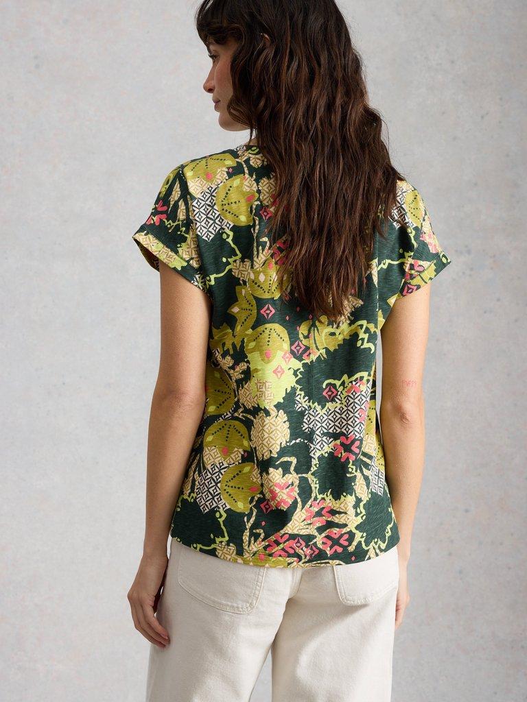 NELLY NOTCH NECK SHORT SLEEVE T-SHIRT in GREEN PR - MODEL BACK