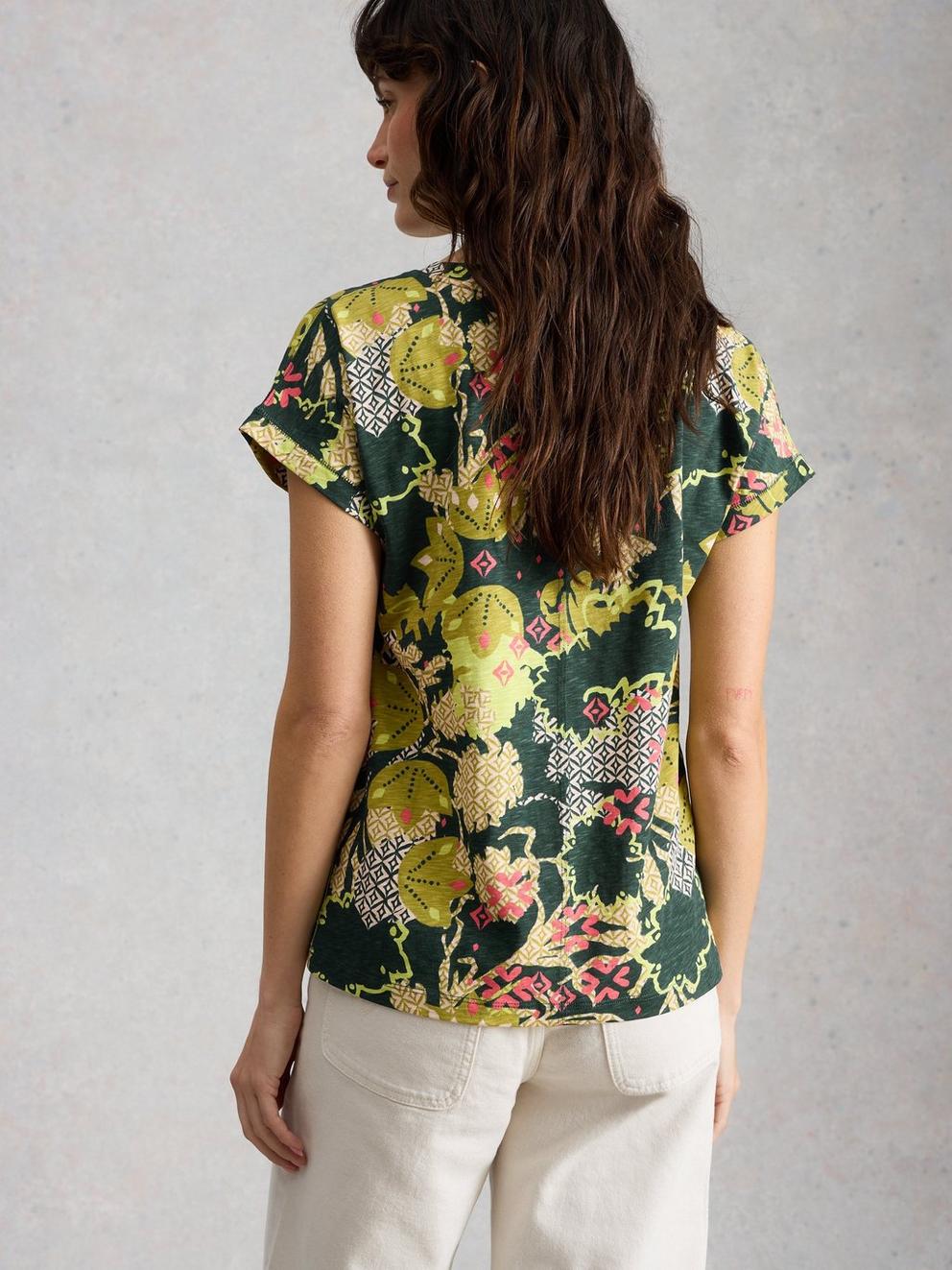 NELLY NOTCH NECK SHORT SLEEVE T-SHIRT in GREEN PR - MODEL BACK