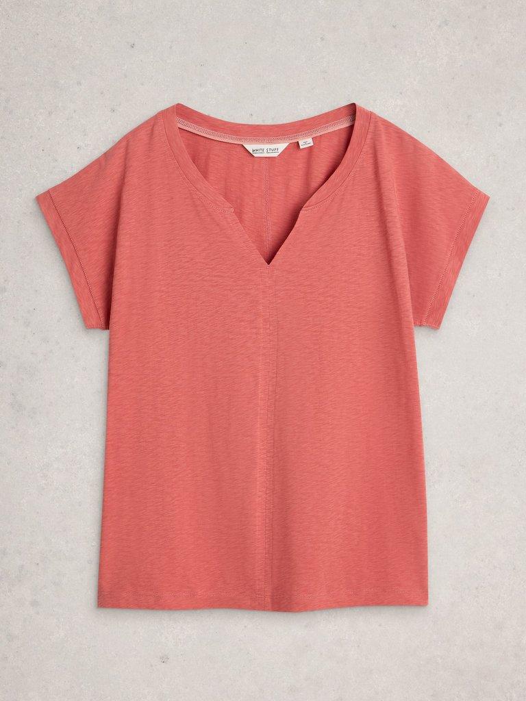 NELLY NOTCH NECK SHORT SLEEVE T-SHIRT in MID PINK - FLAT FRONT