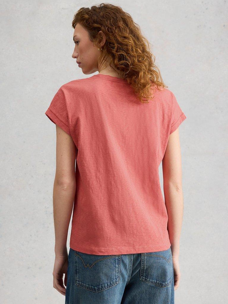 NELLY NOTCH NECK SHORT SLEEVE T-SHIRT in MID PINK - MODEL BACK