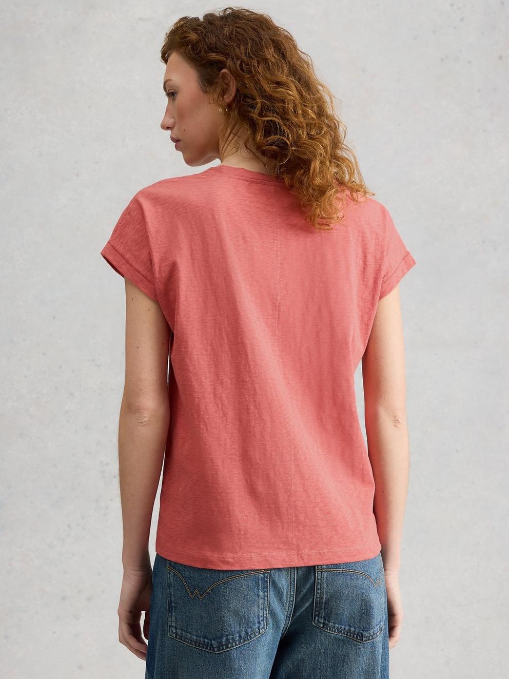 NELLY NOTCH NECK SHORT SLEEVE T-SHIRT in MID PINK - MODEL BACK