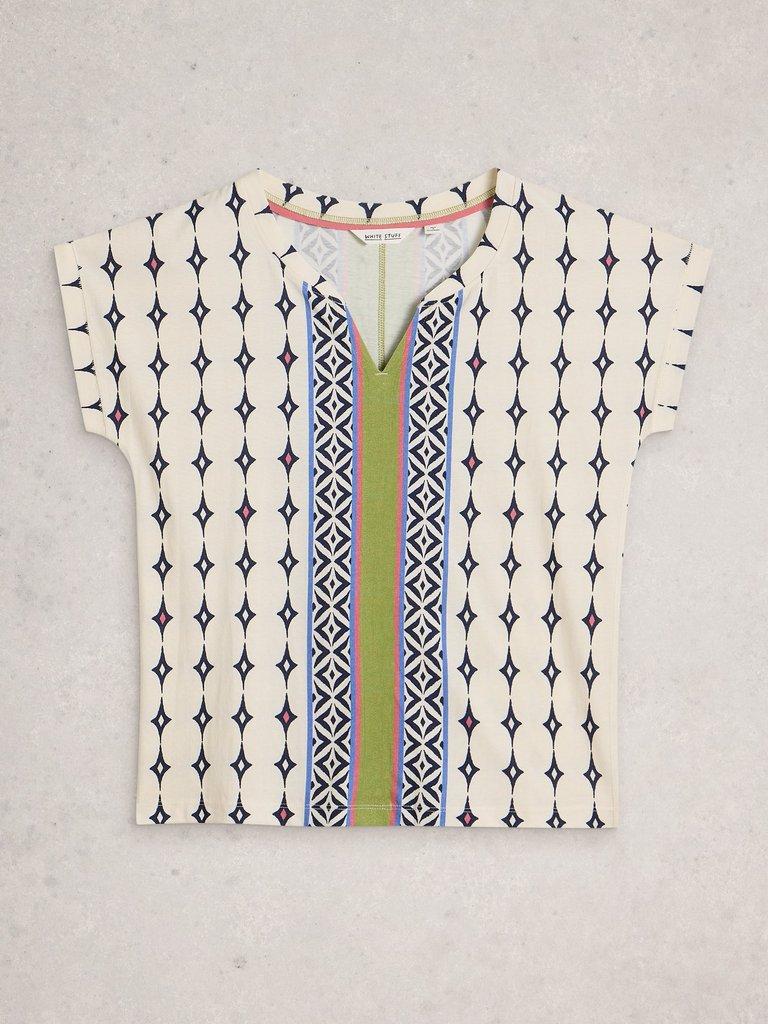 NELLY NOTCH NECK SHORT SLEEVE T-SHIRT in WHITE MLT - FLAT FRONT