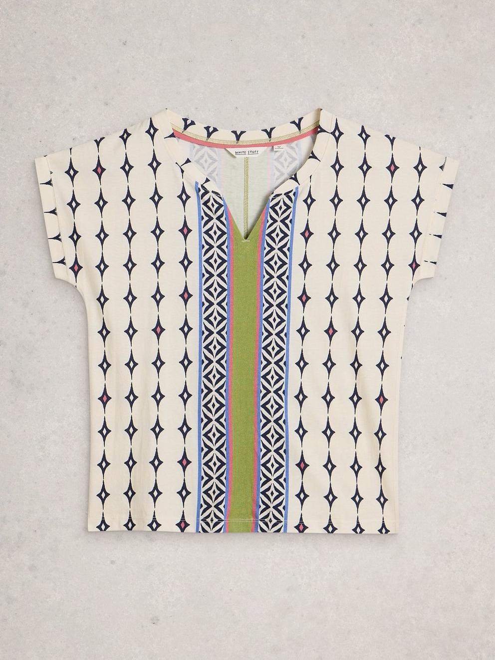 NELLY NOTCH NECK SHORT SLEEVE T-SHIRT in WHITE MLT - FLAT FRONT