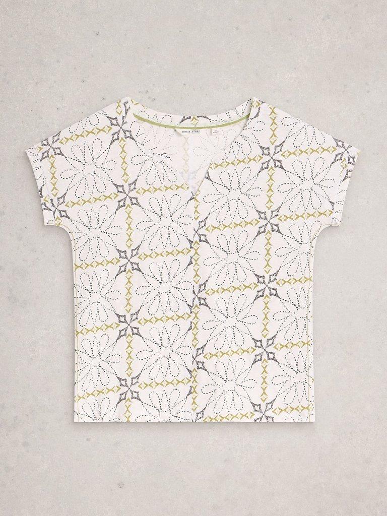 NELLY NOTCH NECK SHORT SLEEVE T-SHIRT in WHITE PR - FLAT FRONT