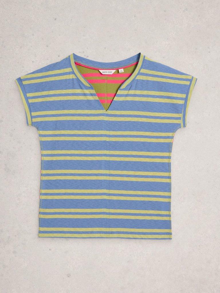 NELLY NOTCH STRIPE TEE in BLUE MLT - FLAT FRONT
