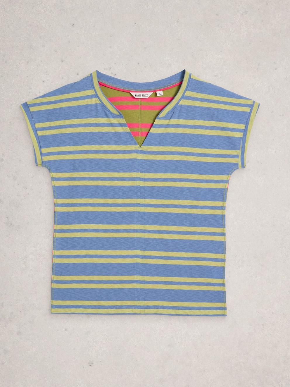 NELLY NOTCH STRIPE TEE in BLUE MLT - FLAT FRONT