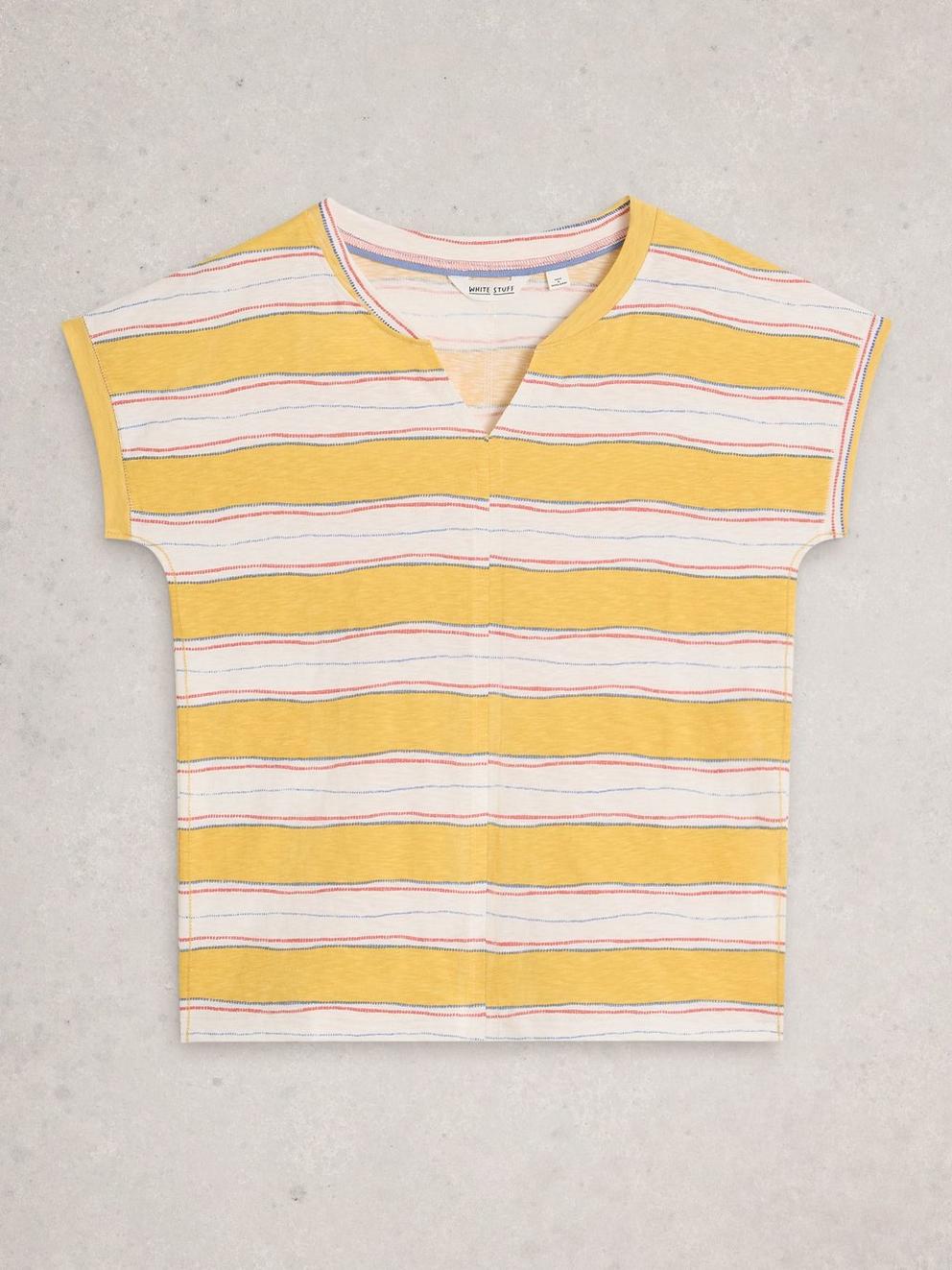 NELLY NOTCH STRIPE TEE in YELLOW MLT - FLAT FRONT
