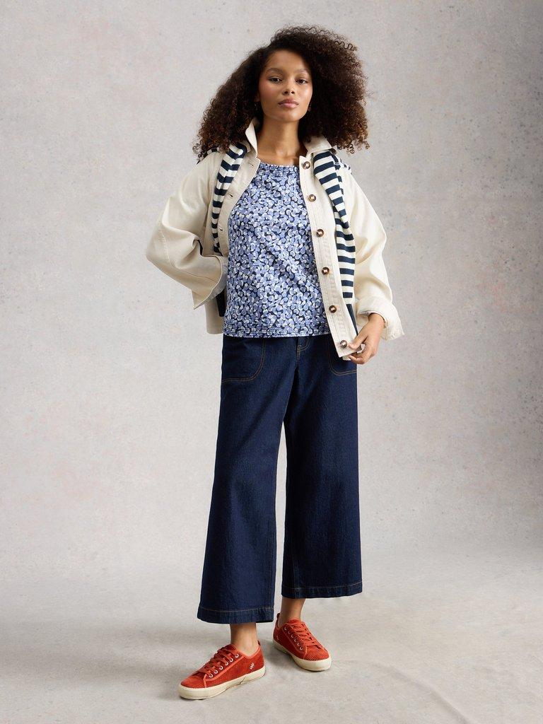 WEAVER JERSEY CREW NECK TEE in BLUE PR - MODEL FRONT