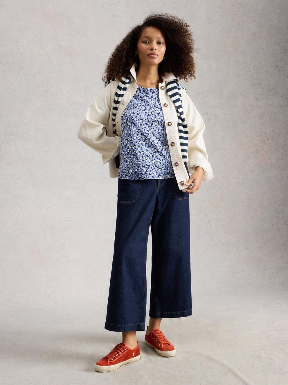 WEAVER JERSEY CREW NECK TEE in BLUE PR - MODEL FRONT