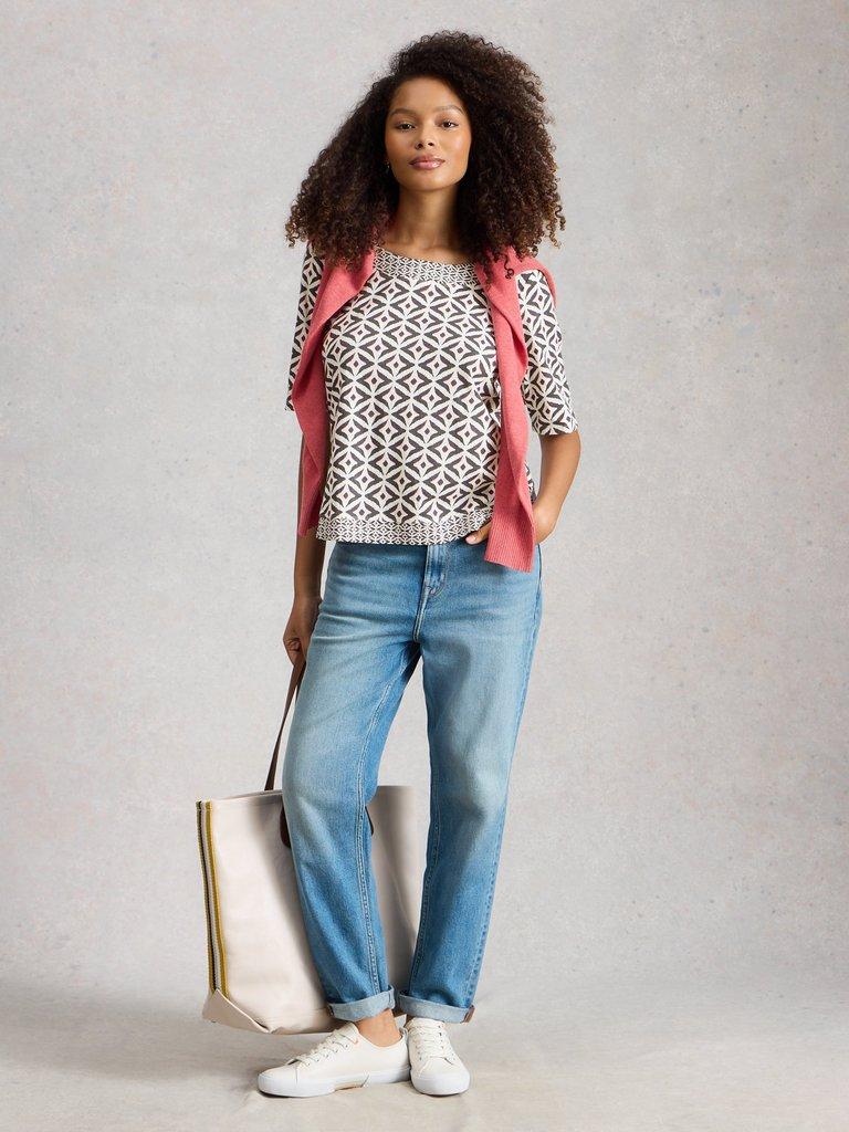 WEAVER JERSEY CREW NECK TEE in IVORY PR - MODEL FRONT