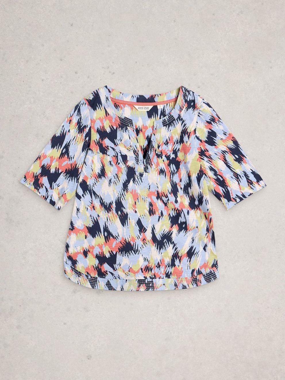 WEAVER NOTCH NECK SHORT SLEEVE TEE in BLUE MLT - FLAT FRONT