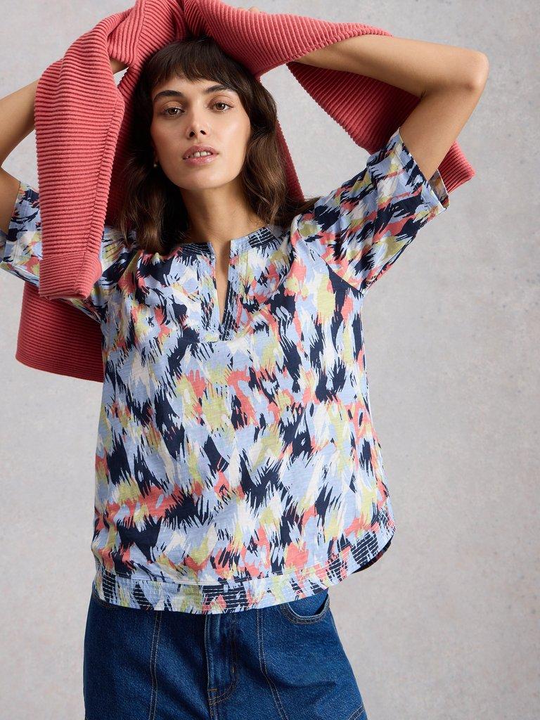 WEAVER NOTCH NECK SHORT SLEEVE TEE in BLUE MLT - LIFESTYLE