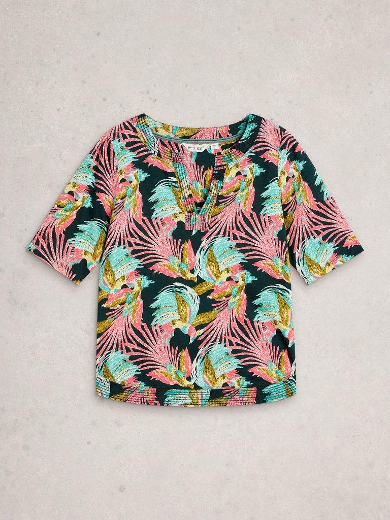 WEAVER NOTCH NECK SHORT SLEEVE TEE in GREEN MLT - FLAT FRONT